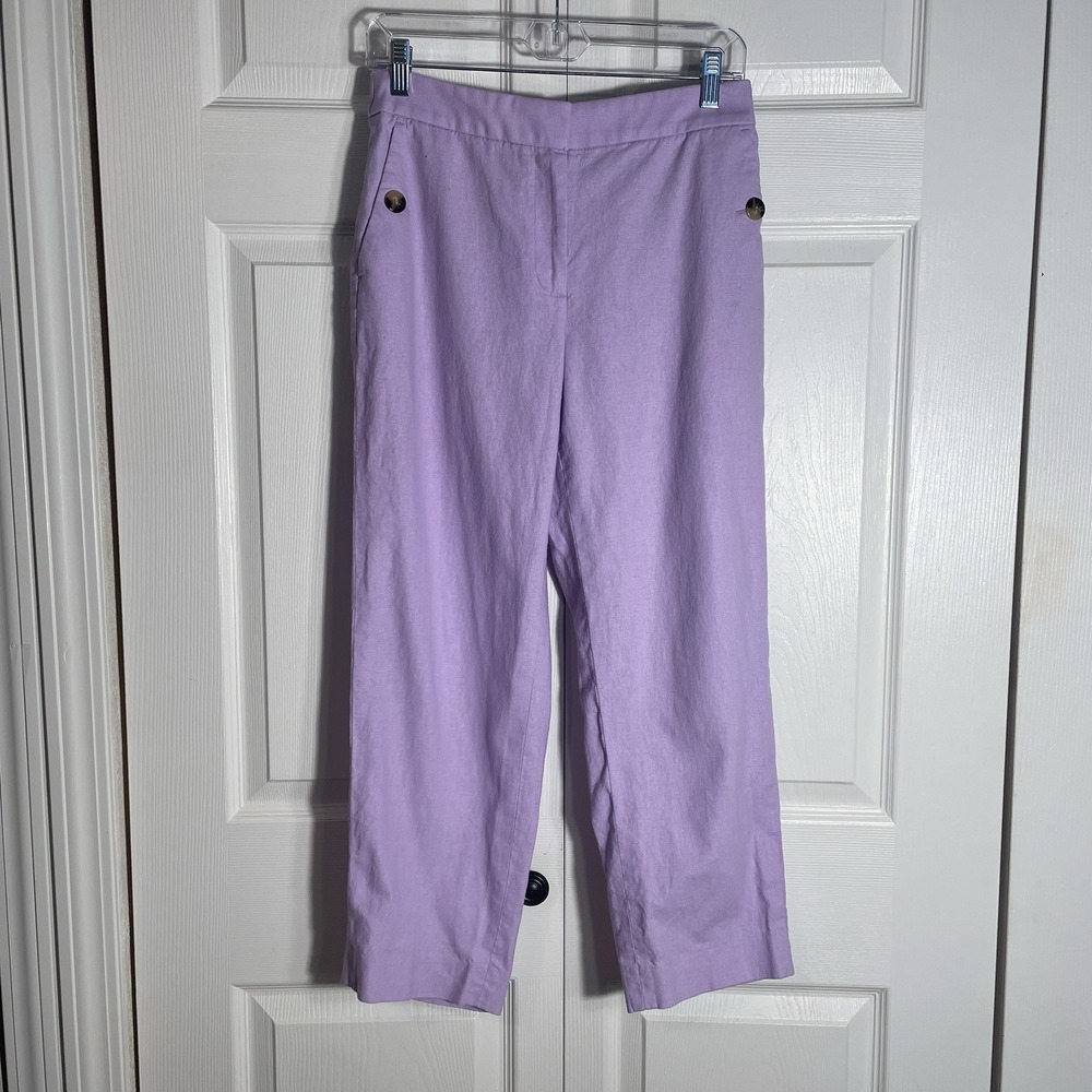 J Crew Linen Cotton Blend Sailor Pants Women Petite 6 Purple Straight Leg Ankle